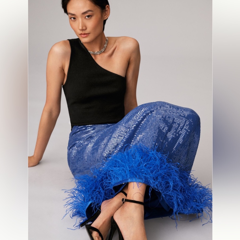 NWT Anthropologie Let Me Be Slim Sequined Feather Skirt size xs